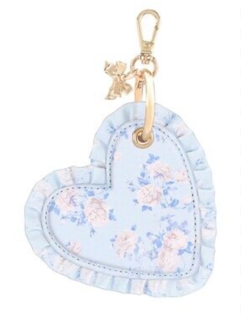LoveShackFancy Light Blue Floral Heart Keychain Charm with Gold Hardware NWT